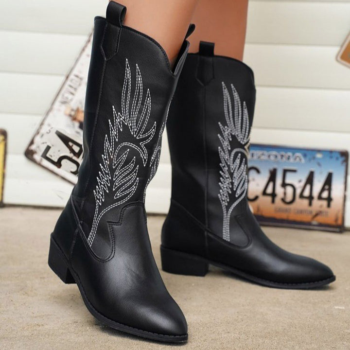 Women's embroidery metallic shiny cowboy boots