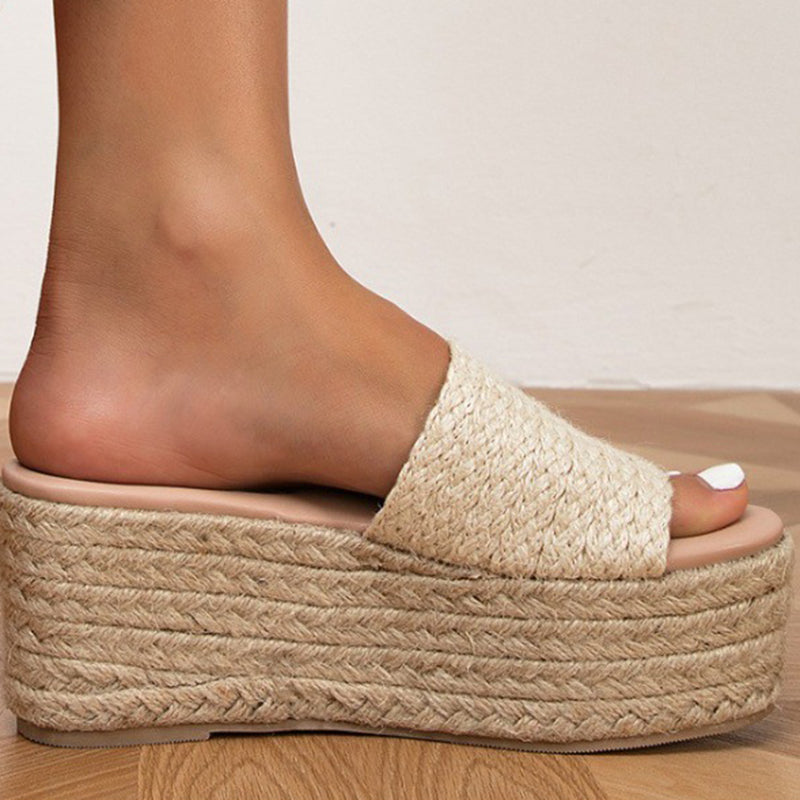 apricot Trendy Espadrille Platform Wedge Slides for Women - Casual Summer Slip-Ons