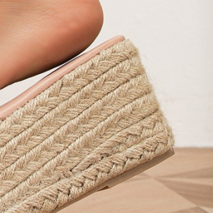 apricot Trendy Espadrille Platform Wedge Slides for Women - Casual Summer Slip-Ons