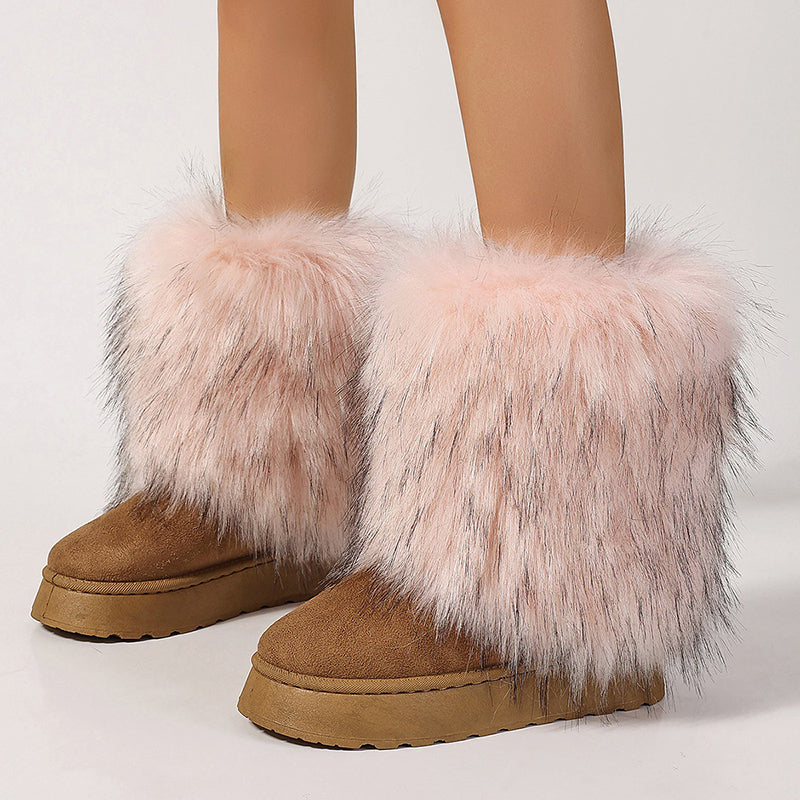 Women's faux fur boots warm plush lined snow boots