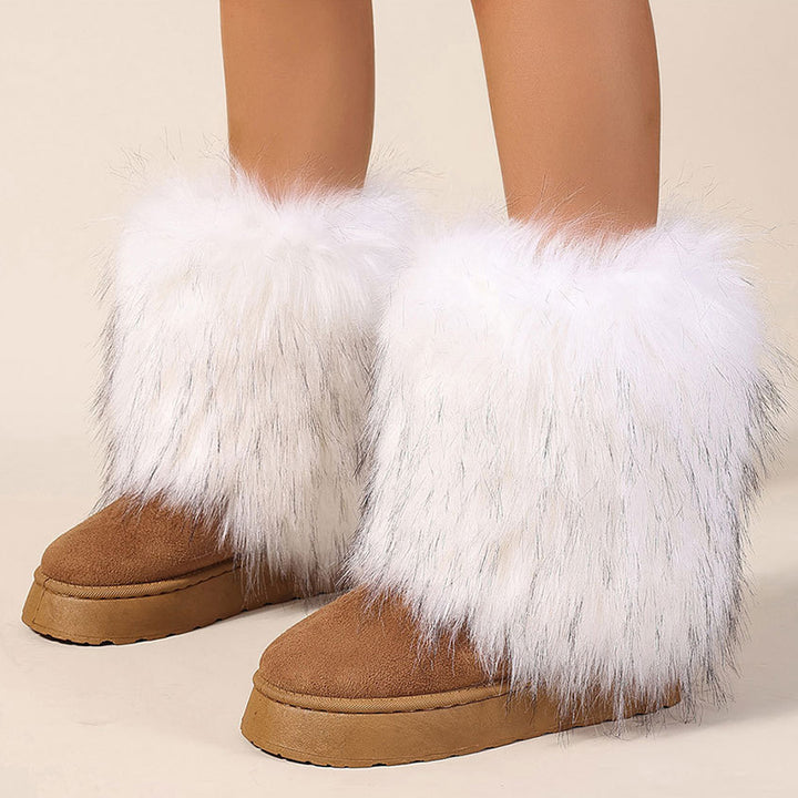 Women's faux fur boots warm plush lined snow boots