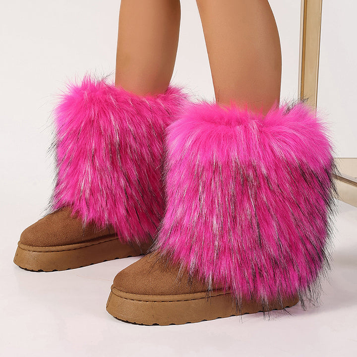 Women's faux fur boots warm plush lined snow boots