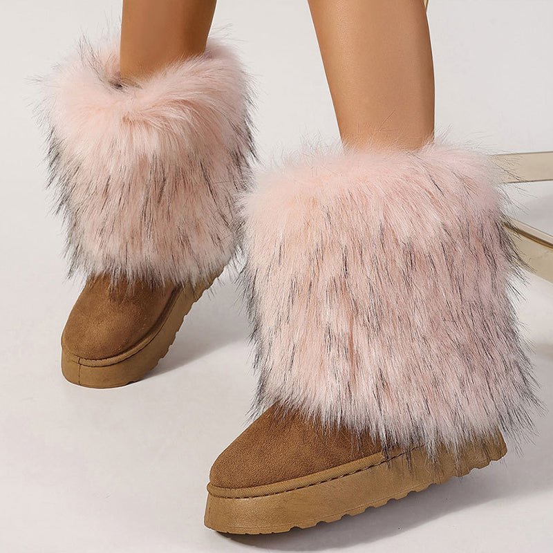 Women's faux fur boots warm plush lined snow boots