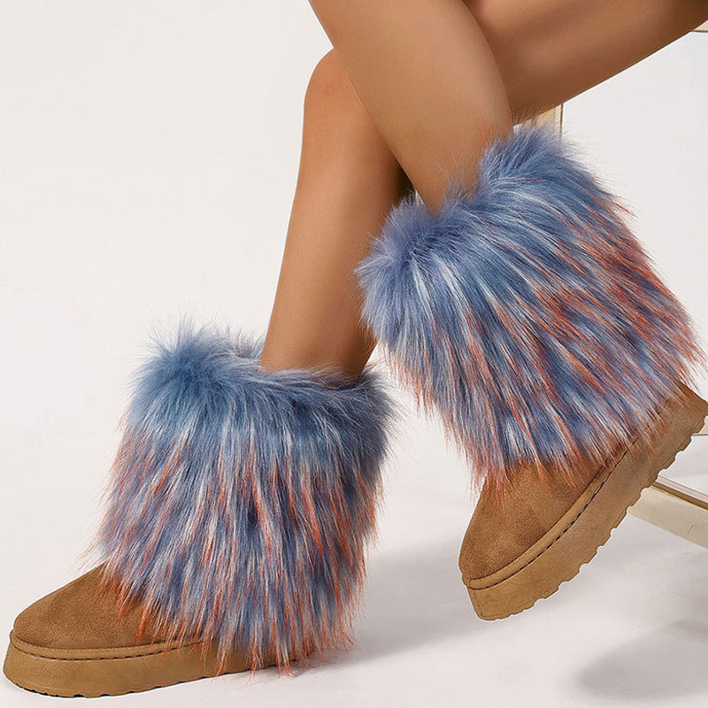 Women's faux fur boots warm plush lined snow boots