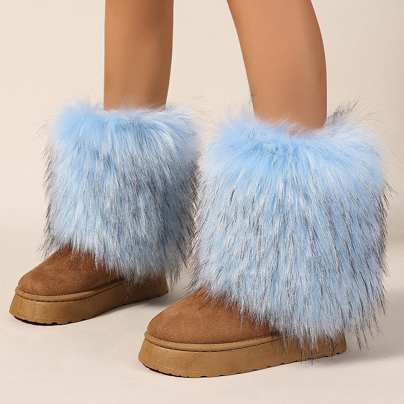 Women's faux fur boots warm plush lined snow boots