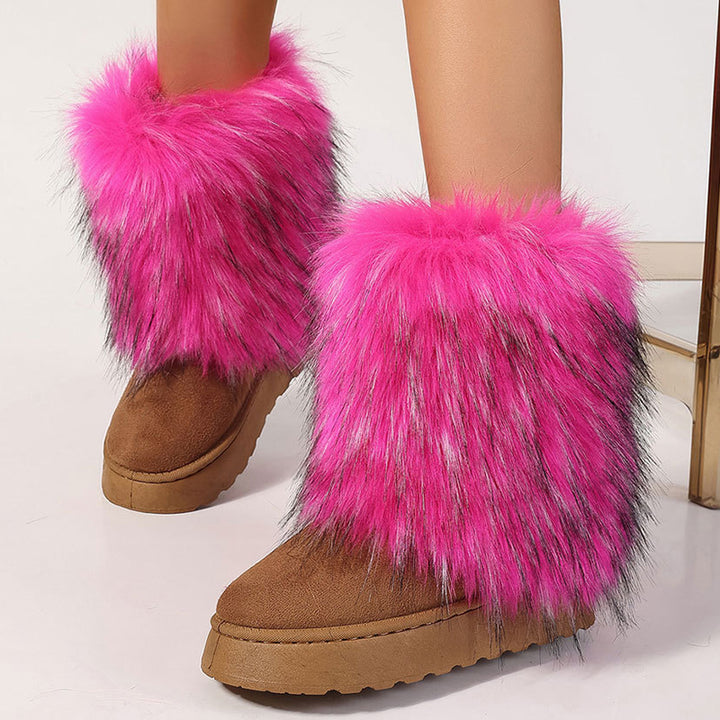 Women's faux fur boots warm plush lined snow boots