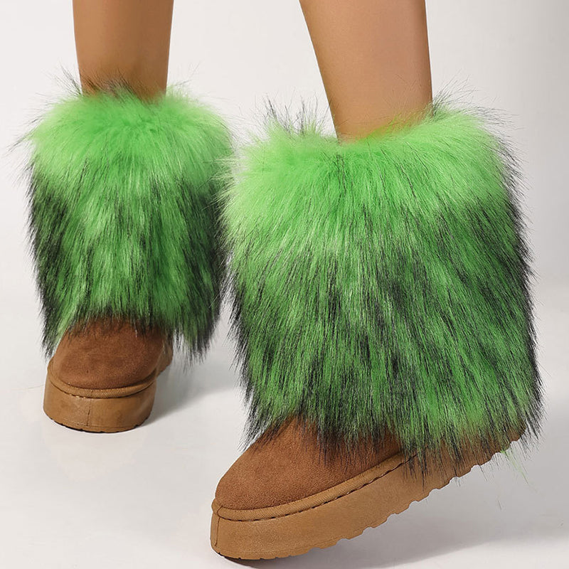 Women's faux fur boots warm plush lined snow boots