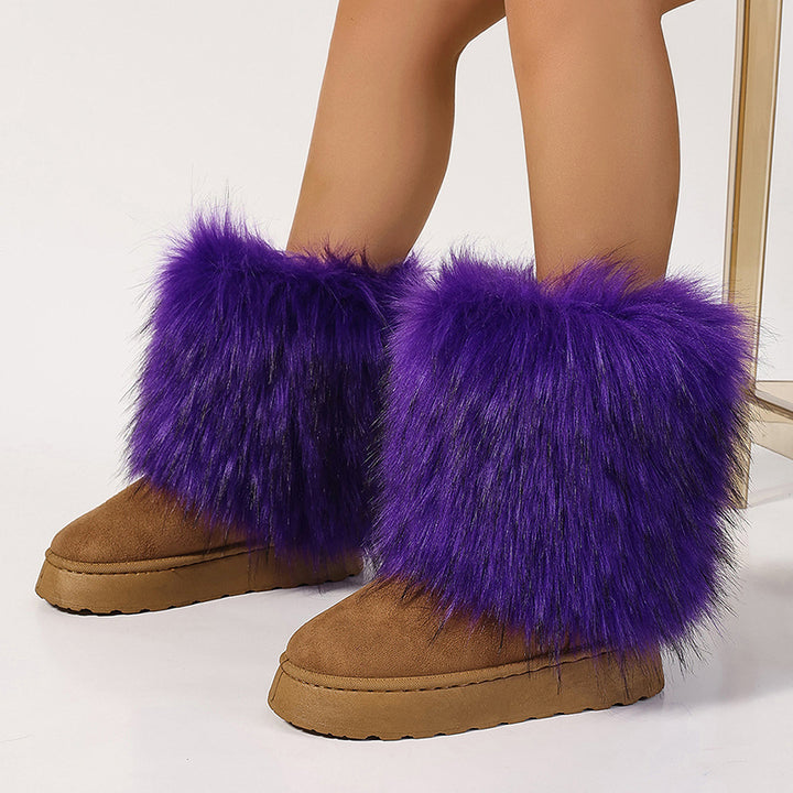 Women's faux fur boots warm plush lined snow boots