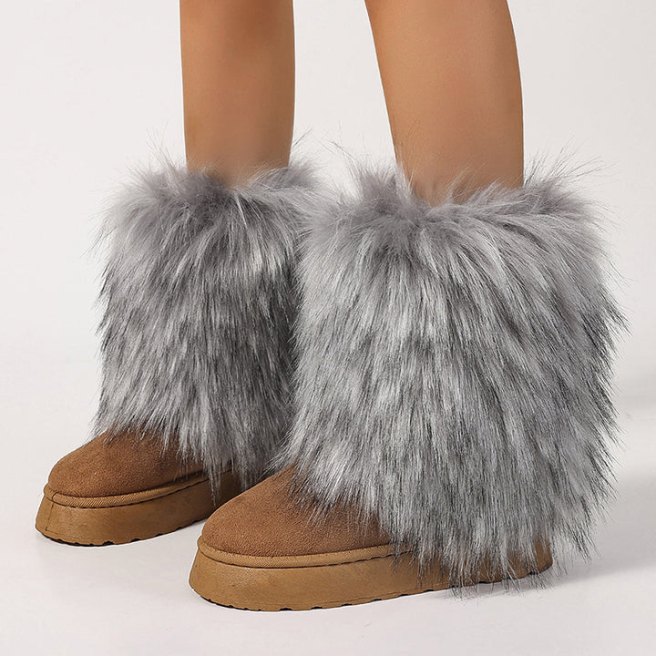 Women's faux fur boots warm plush lined snow boots