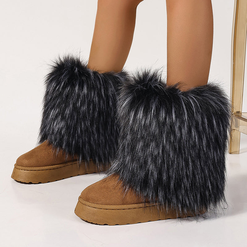 Women's faux fur boots warm plush lined snow boots