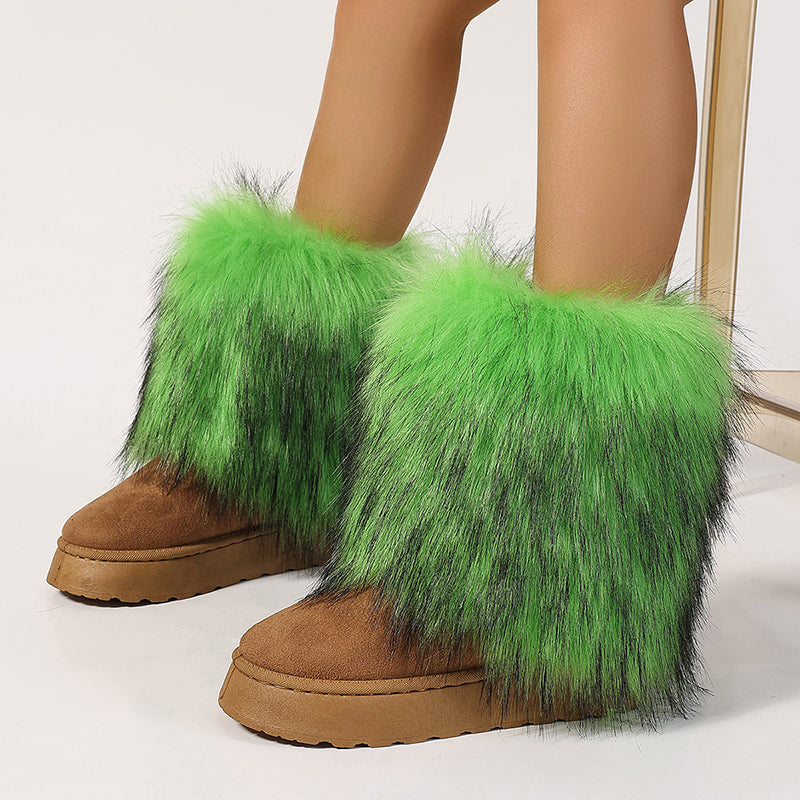 Women's faux fur boots warm plush lined snow boots