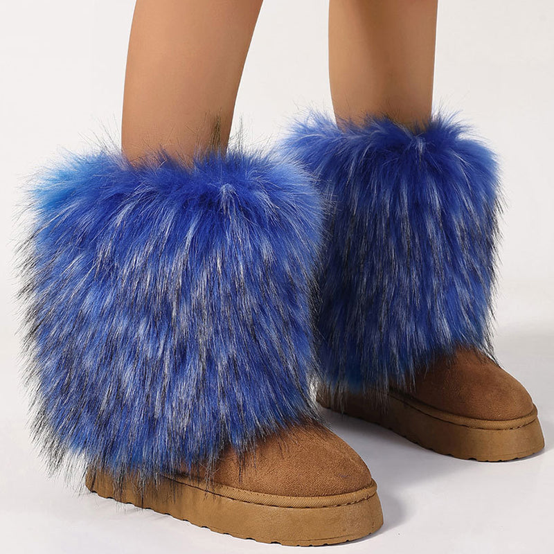 Women's faux fur boots warm plush lined snow boots