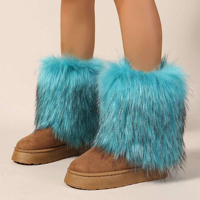 Women's faux fur boots warm plush lined snow boots