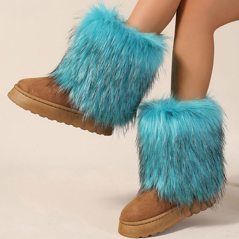 Women's faux fur boots warm plush lined snow boots