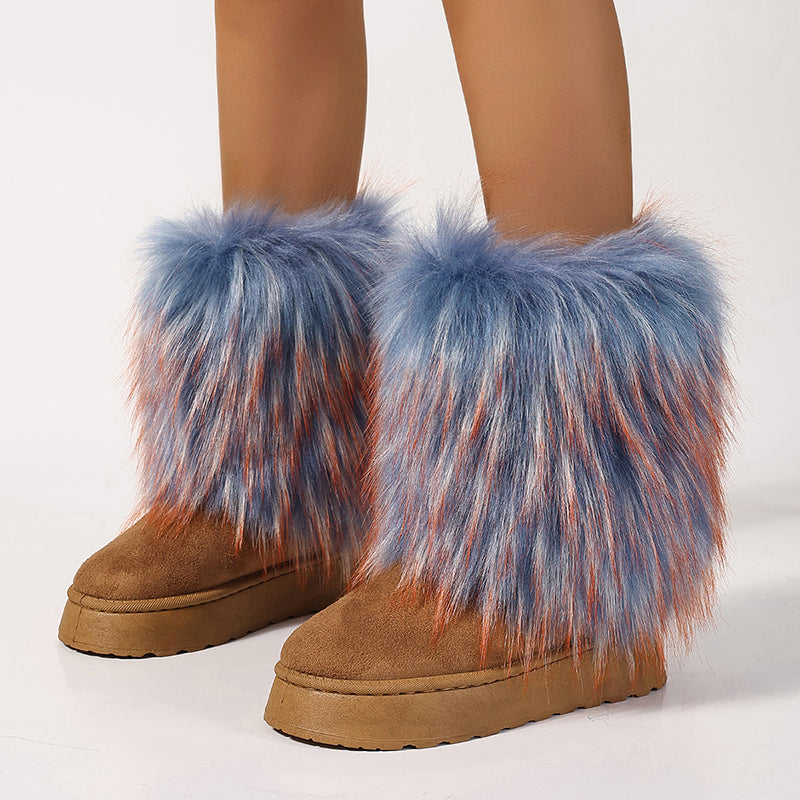 Women's faux fur boots warm plush lined snow boots