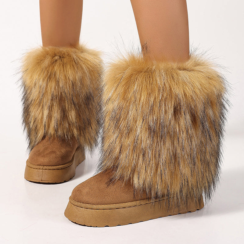 Women's faux fur boots warm plush lining snow boots