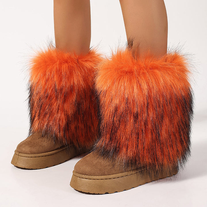 Women's faux fur boots warm plush lining snow boots