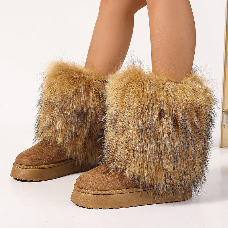 Women's faux fur boots warm plush lining snow boots