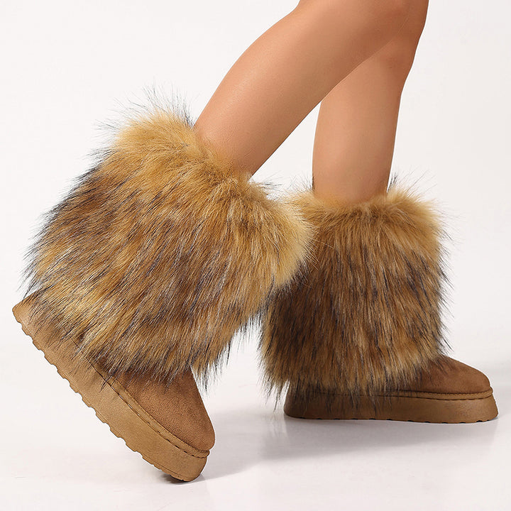 Women's faux fur boots warm plush lining snow boots