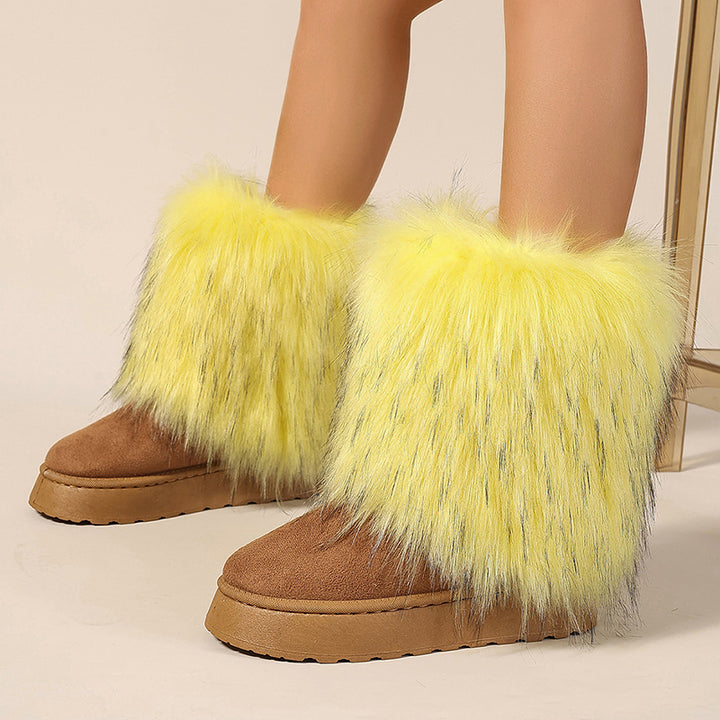 Women's faux fur boots warm plush lining snow boots