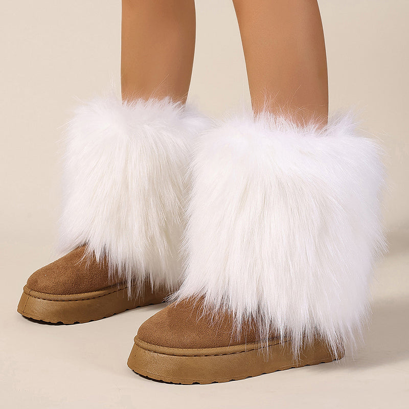 Women's faux fur boots warm plush lining snow boots