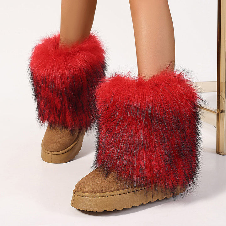 Women's faux fur boots warm plush lining snow boots