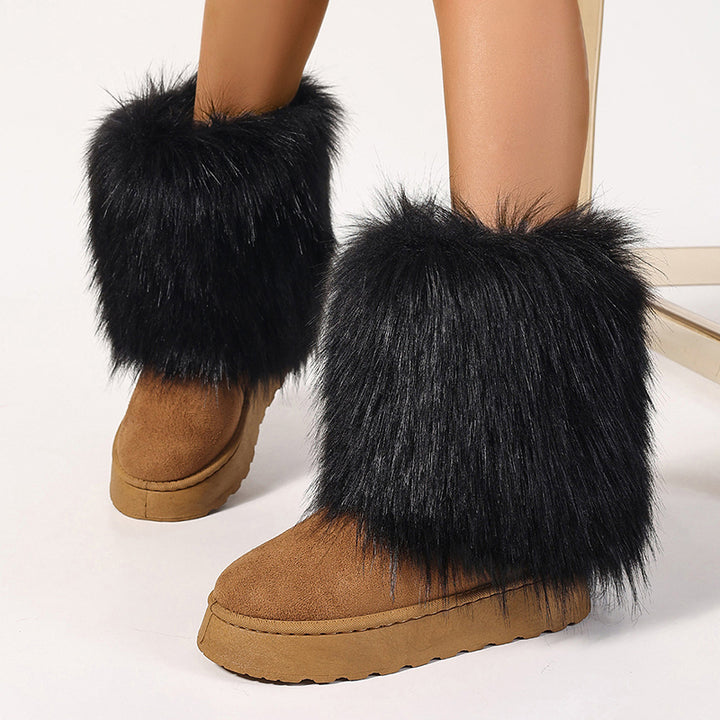 Women's faux fur boots warm plush lining snow boots