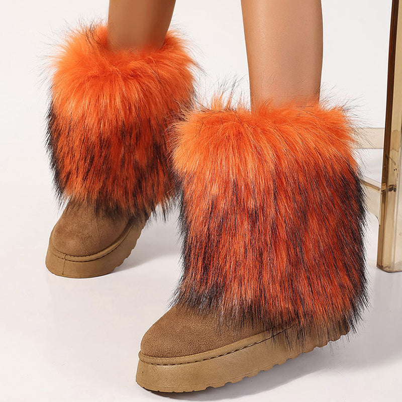 Women's faux fur boots warm plush lining snow boots