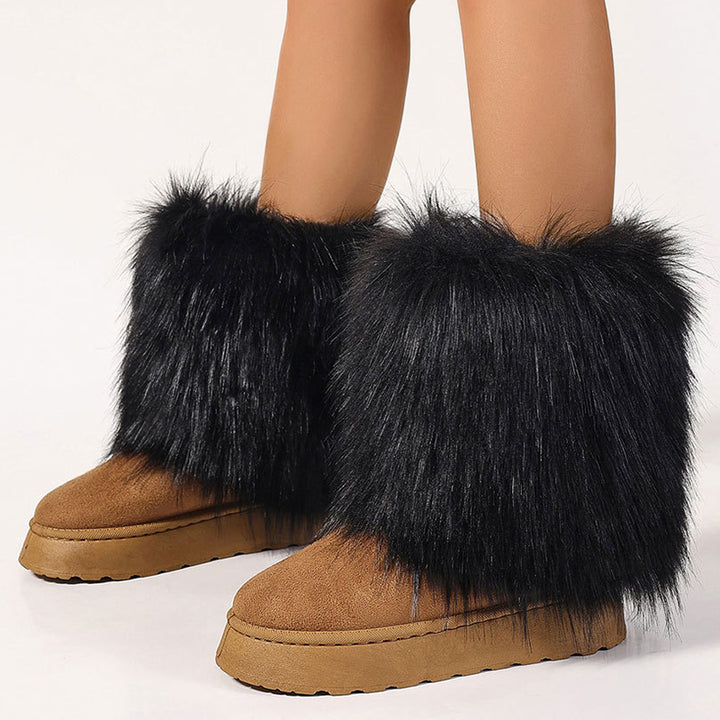 Women's faux fur boots warm plush lining snow boots