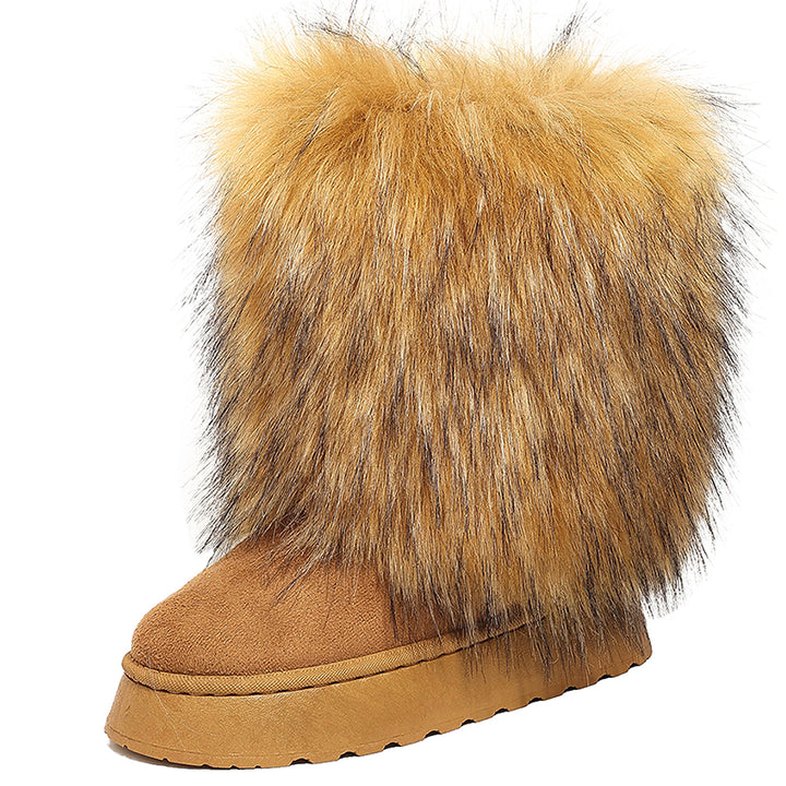 Women's faux fur boots warm plush lining snow boots