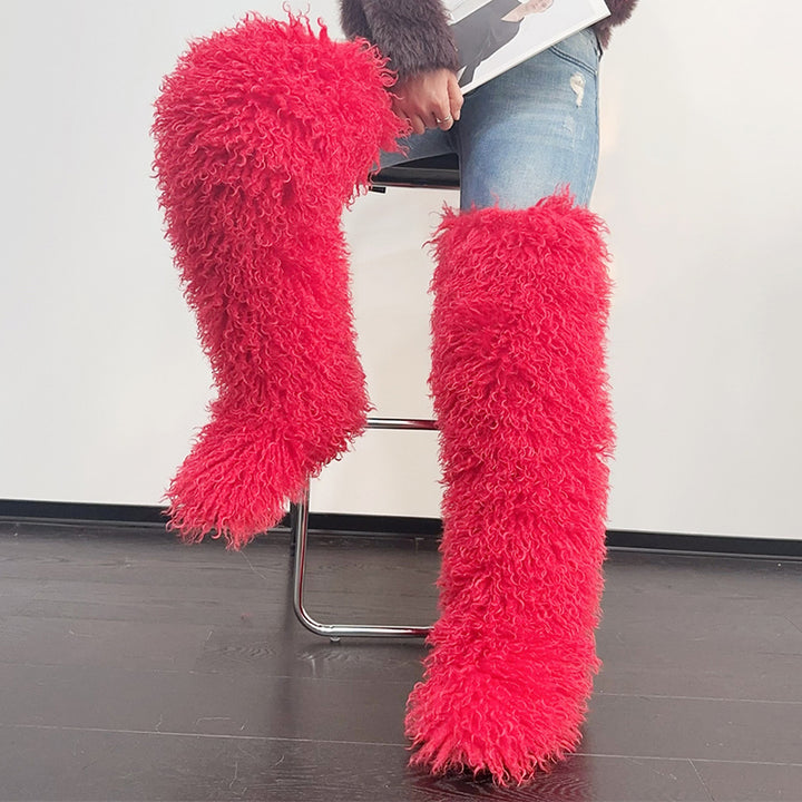 Women's faux fur over the knee high snow boots