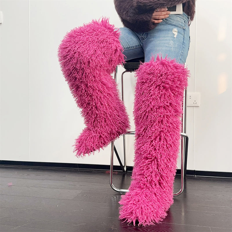 Women's faux fur over the knee high snow boots