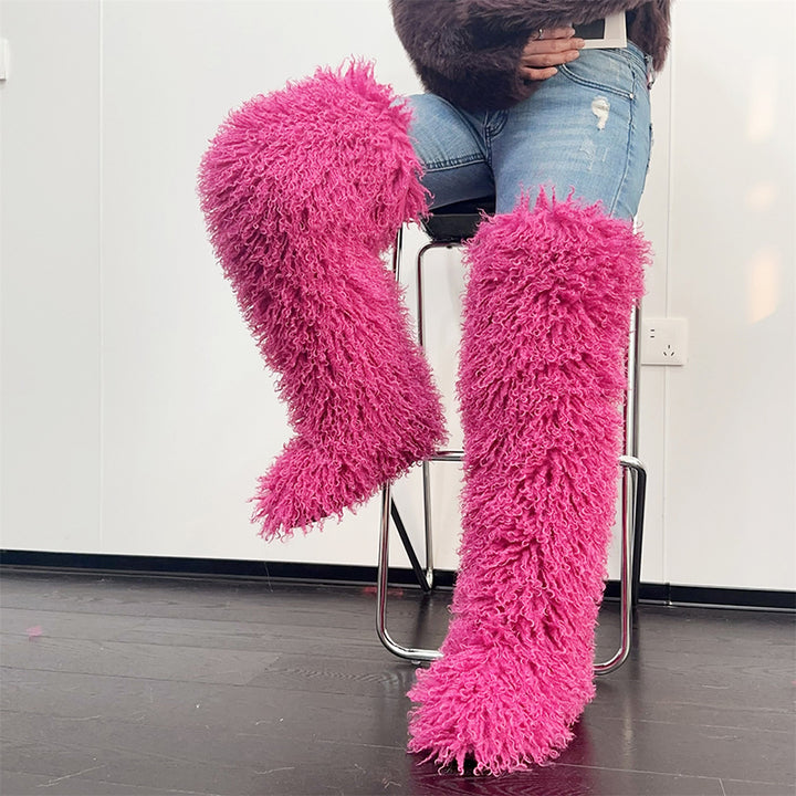 Women's faux fur over the knee high snow boots