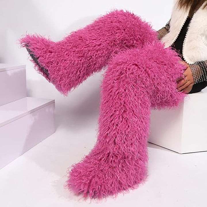 rose Women's faux fur over the knee high snow boots