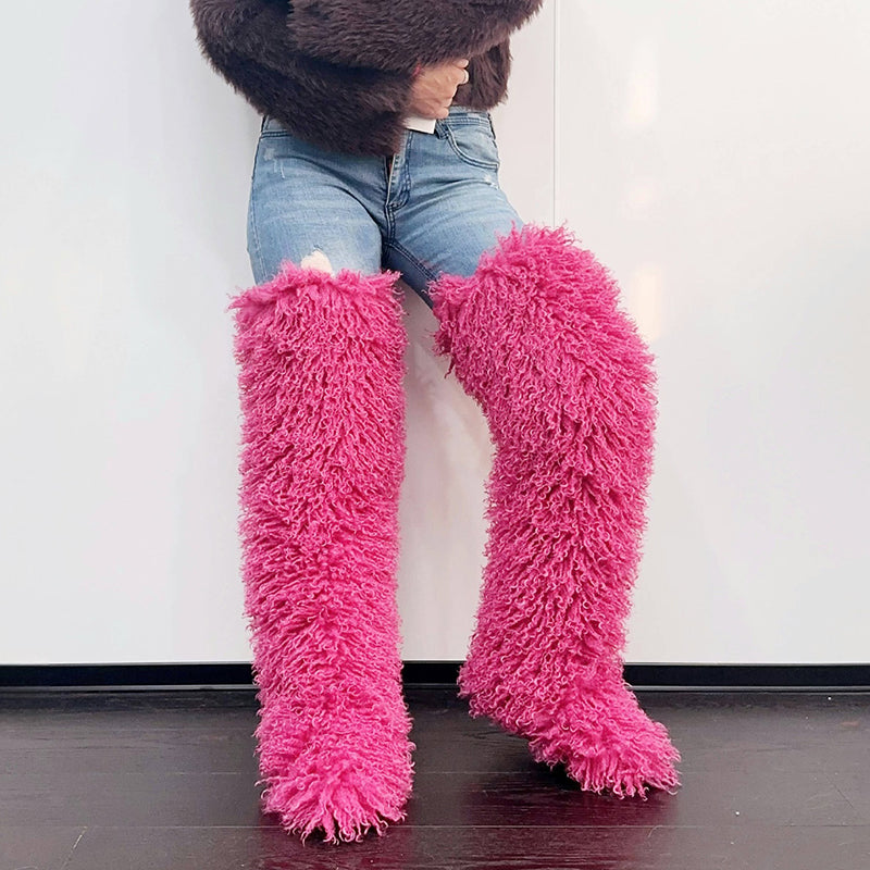 rose Women's faux fur over the knee high snow boots