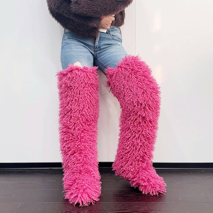 rose Women's faux fur over the knee high snow boots