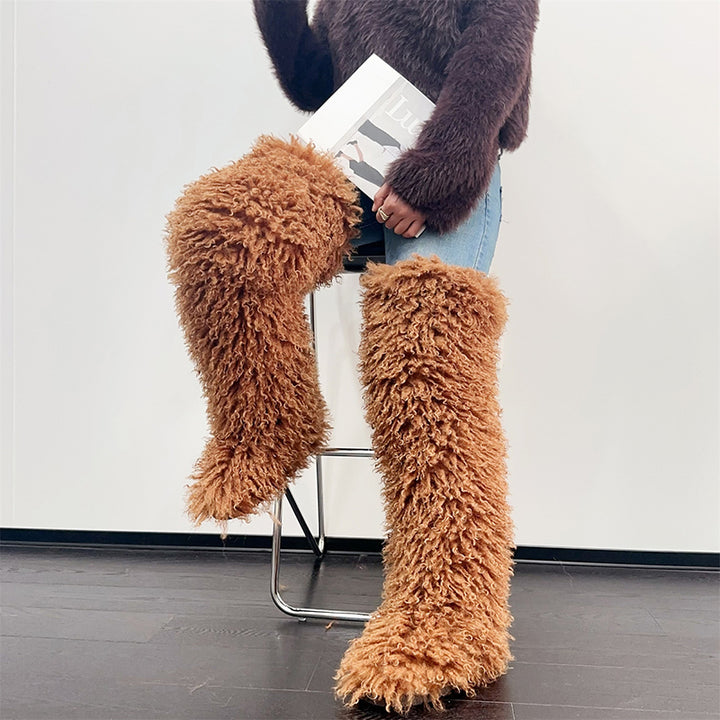 Women's faux fur over the knee high snow boots