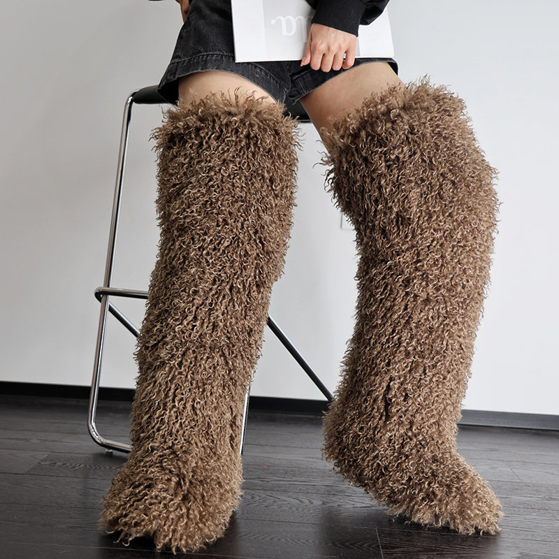 Women's faux fur over the knee high snow boots