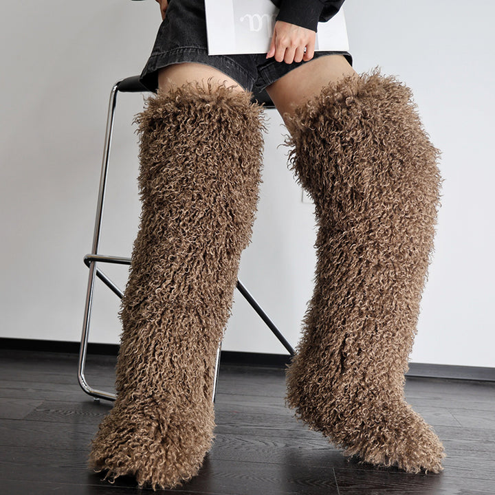 Women's faux fur over the knee high snow boots