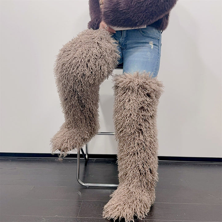Women's faux fur over the knee high snow boots