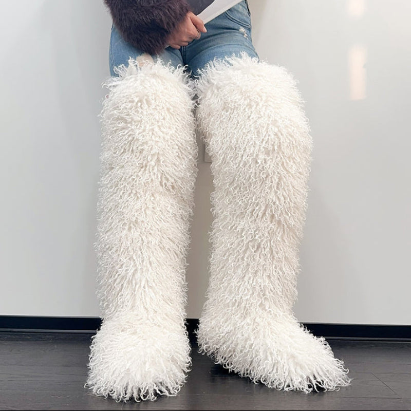 Women's faux fur over the knee high snow boots