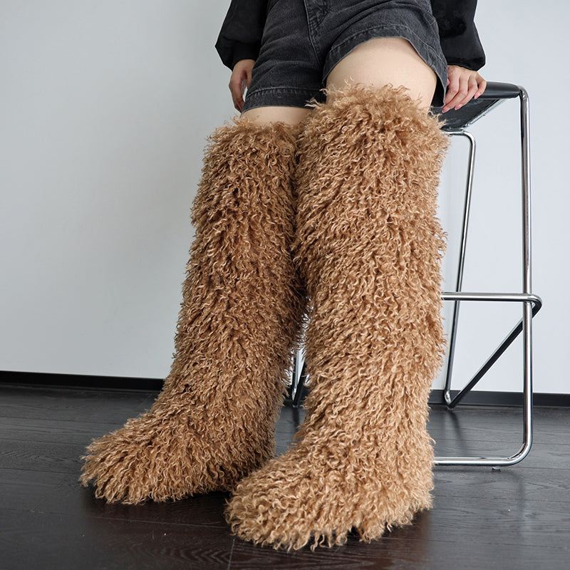 Women's faux fur over the knee high snow boots
