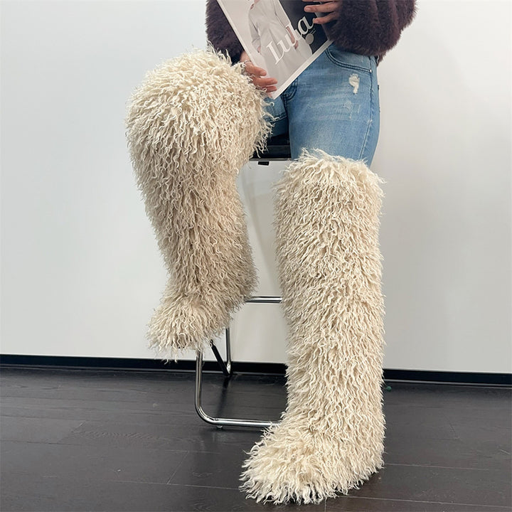 Women's faux fur over the knee high snow boots