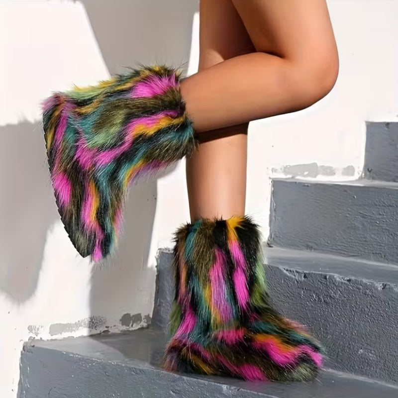 multicolor Women's faux fur warm short snow boots