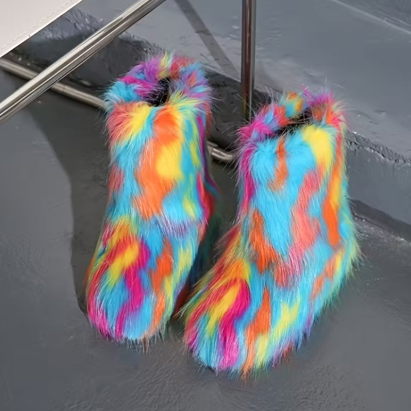 blue Women's faux fur warm short snow boots