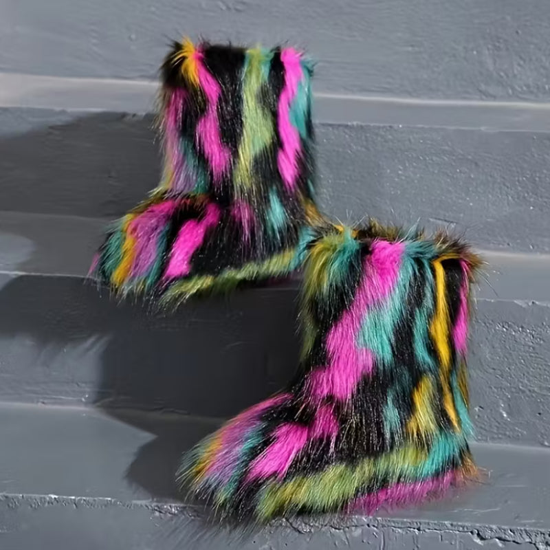 multicolor Women's faux fur warm short snow boots