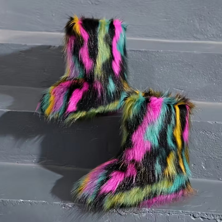 multicolor Women's faux fur warm short snow boots