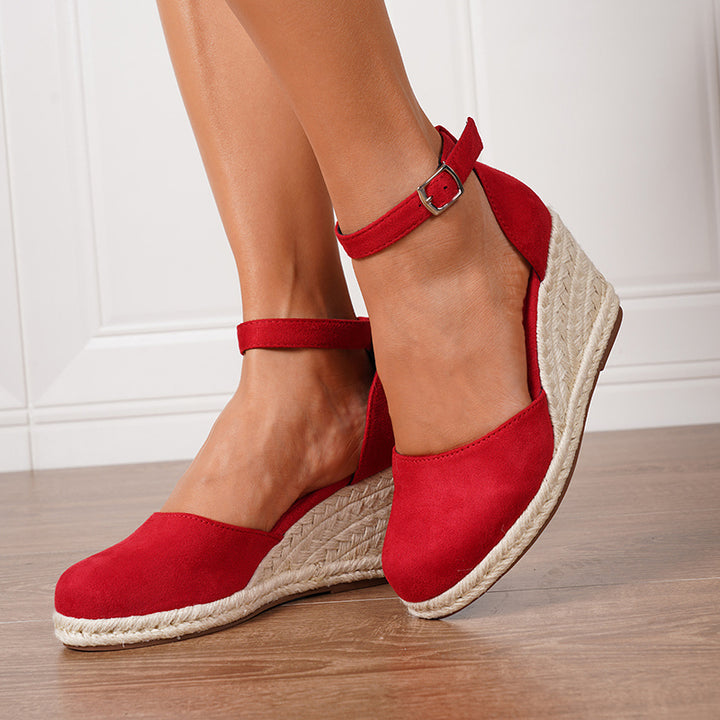 Vibrant Espadrille Wedge Sandals for Women - Faux Suede Ankle Strap for Summer Style