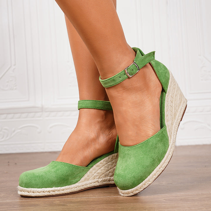 Vibrant Espadrille Wedge Sandals for Women - Faux Suede Ankle Strap for Summer Style