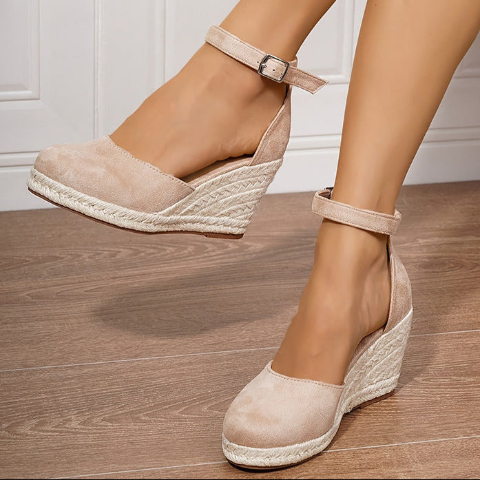 Vibrant Espadrille Wedge Sandals for Women - Faux Suede Ankle Strap for Summer Style